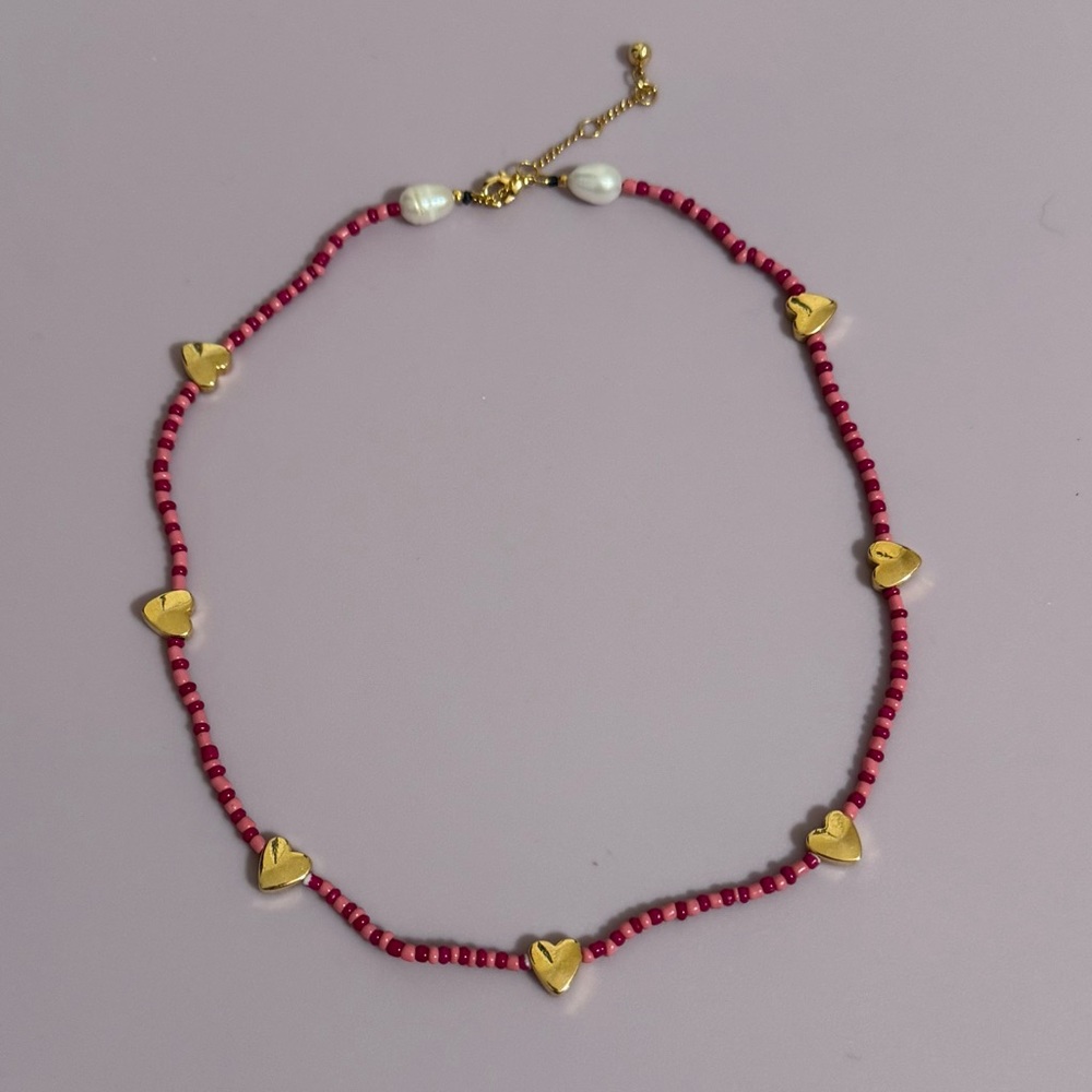 Gold Hearts Beaded Necklace